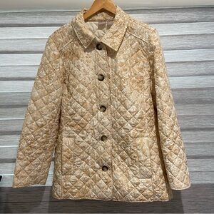 Chicos Womens Quilted Jacket Cream Beige Floral Print Button Up Size 4